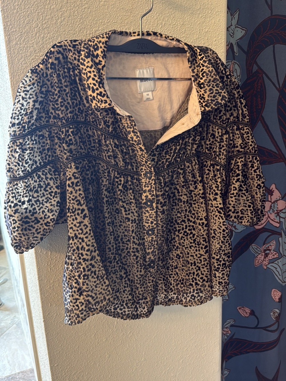Anthropologie Leopard-Print Button-Front Blouse in Beige and Black
